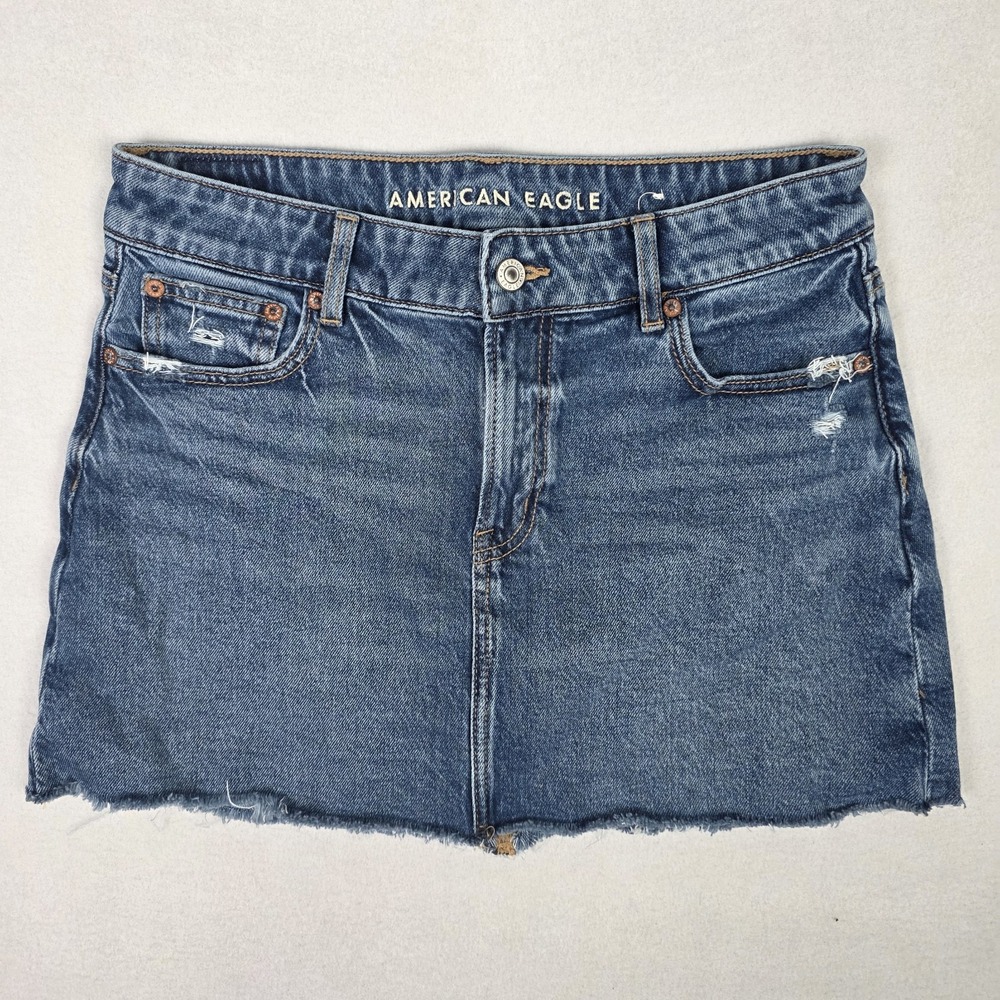 American Eagle Perfect Mini Skirt 4 Blue Stretch High Rise Distressed AE